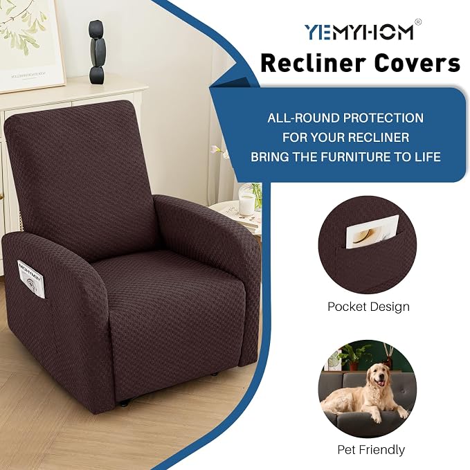 YEMYHOM 3 Pieces Stretch Recliner Slipcover Latest Jacquard Small Recliner - Image 3