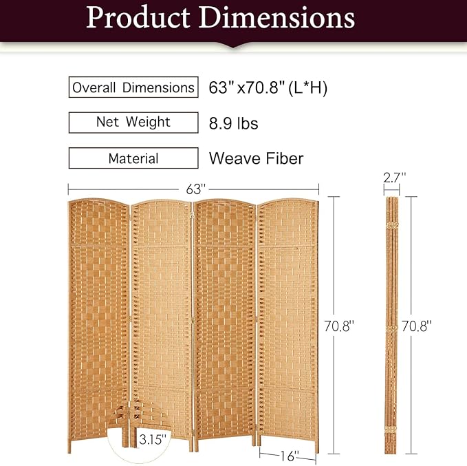 Rose Home Fashion 6 ft Tall Room Divider, Room Dividers and Folding Privacy - Image 3
