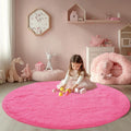 Round 4x4ft Fluffy Hot Pink Rug: Ultra Soft Furry Girls Bedroom Carpet- Oval by CAIYUECS