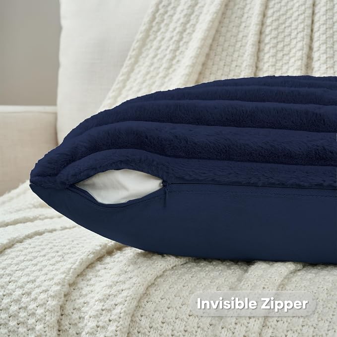 FUTEI Dark Navy Decorative Throw Pillow Covers Set of 2, 24x24 Inch Soft Fluffy - Image 3