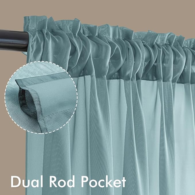 MIULEE Dusty Blue Sheer Curtains 72 Inches Long, 4 Panels Set, Light Filtering - Image 3