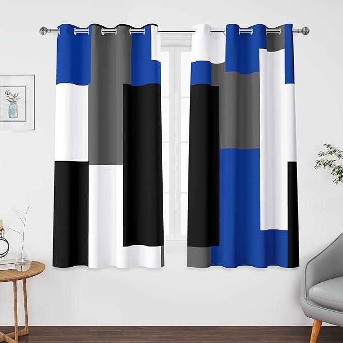 Tyrot Blue Gray 100% Blackout Curtains 45 inch Length 2 Panels Set White Grey by TyrotHomeDecor