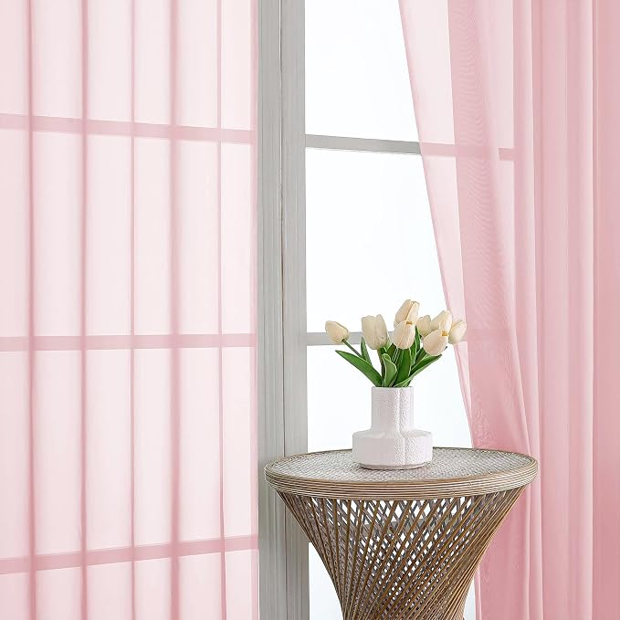 OVZME Blush Pink Sheer Curtains 84 Inches Long 2 Panels Set, Light Filtering - Image 3