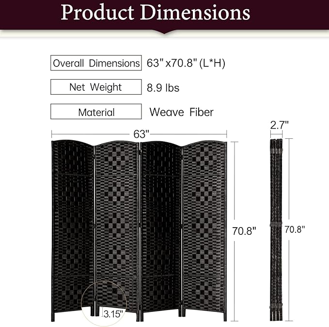 Rose Home Fashion 6 ft Tall Room Divider, Room Dividers and Folding Privacy - Image 3
