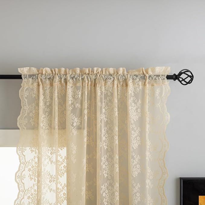 YJ YANJUN Vintage Lace Curtains 54 Inch Length-Victorian Floral Patterns and - Image 3