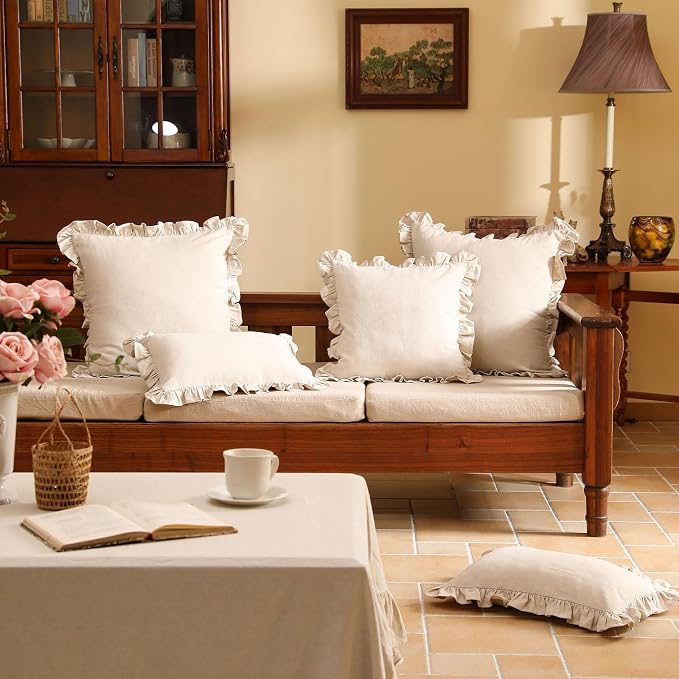 patdrea Shabby Chic Linen Decorative Throw Pillow Covers 18"x18" Set of 2 - Image 3