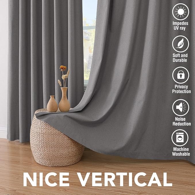 H.VERSAILTEX Primitive Linen Curtains 100% Blackout Curtain Drapes Burlap - Image 7