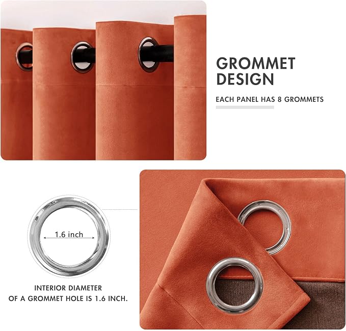 MIULEE Velvet Curtains for Fall Elegant Grommet Burnt Orange Curtain Thermal - Image 2