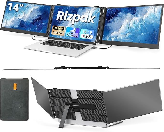 14" Triple Laptop Screen Extender, FHD 1080P IPS Ultra-Thin Portable Monitor by Unknown