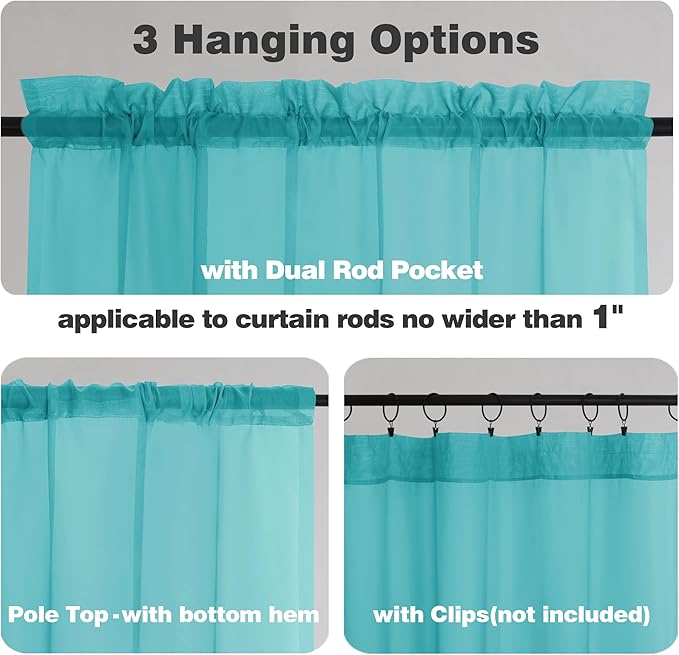 Chyhomenyc Turquoise Sheer Curtains 108 Inches Long - Image 6