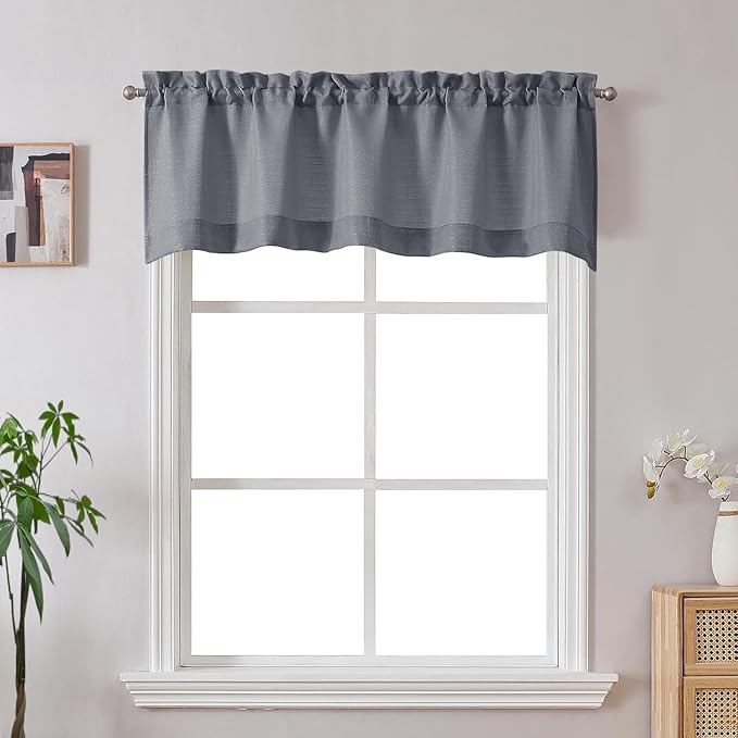 Gwine Dark Grey Valance for Windows, Light Filtering Faux Linen Textured by Gwine
