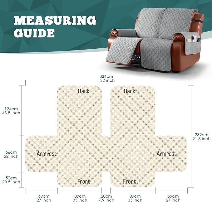 Ruaozz Waterproof Recliner Sofa Covers, 1-Piece Reclining Couch Covers Non-Slip - Image 2