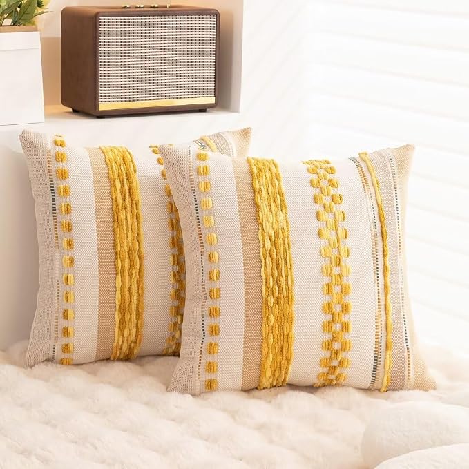 Boho Throw Pillow Covers 18x18 Set of 2 Farmhouse Decorative Cushion Case - Image 4