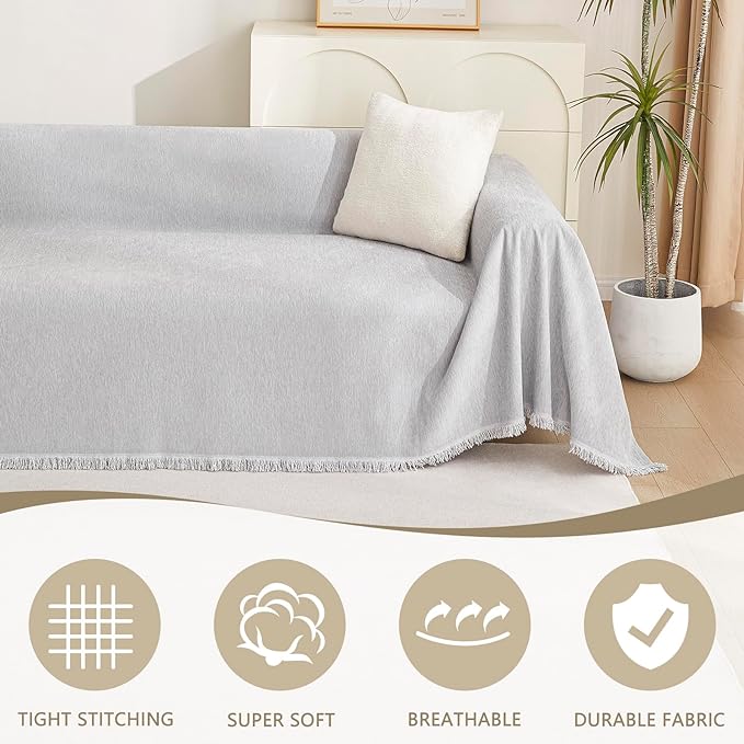 MYSKY HOME Light Gery Chenille Sofa Cover - Image 2