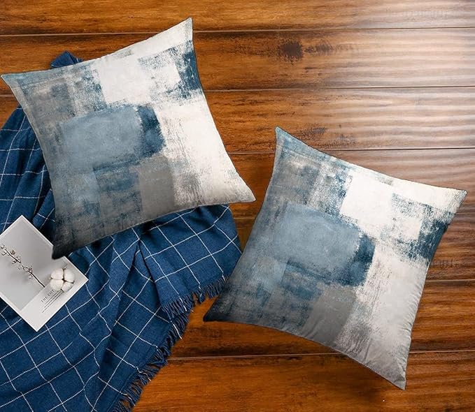 Throw Pillow Covers 18x18 Set of 2 Blue and Grey Art Throw Pillow Covers Soft - Image 2
