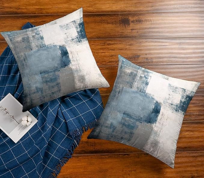 Throw Pillow Covers 20x20 Set of 2 Blue and Grey Art Throw Pillow Covers Soft - Image 2