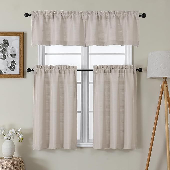 Chyhomenyc 24 Inch Length Tier Curtains, Faux Linen Textured Light Filtering - Image 2