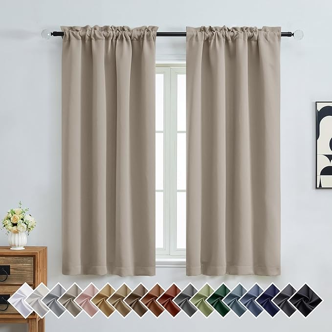 OVZME Stone Blackout Curtains for Bedroom 63 Inches Long 2 Panels, Thermal by OVZME