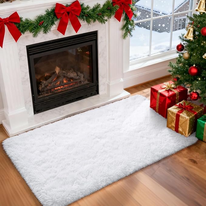 Merelax Fluffy Rug Shaggy Area Rug, Snow White 2x4 Small Rugs - Image 2