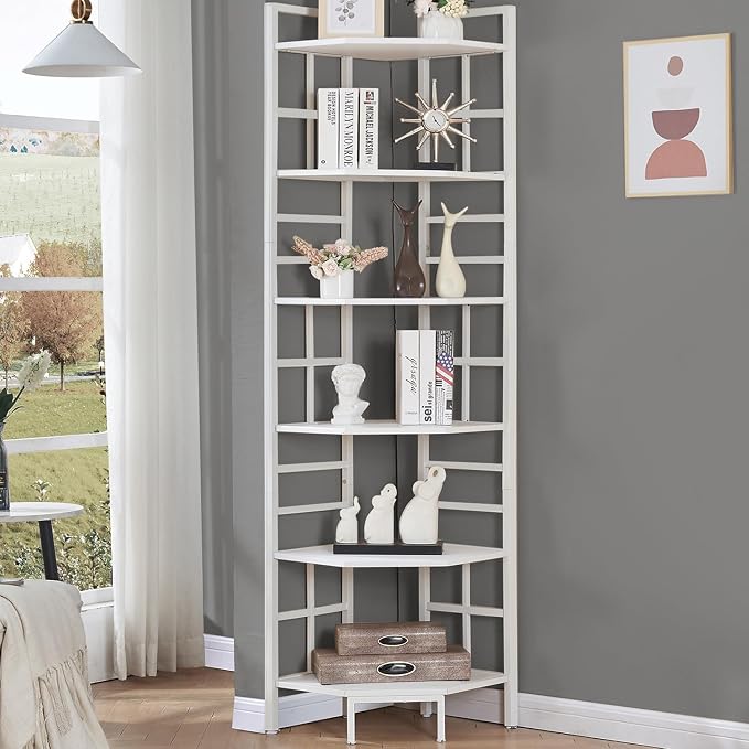 HOMISSUE Corner Shelf, 6 Tier Tall Narrow Bookshelf 76.9", Industrial Corner by Homissue