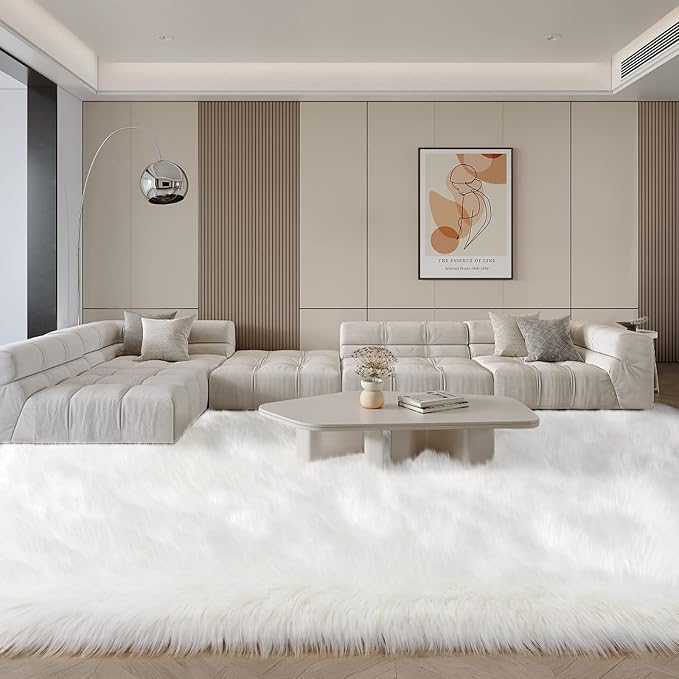 SERISSA Ultra Soft Faux Fur 6x9 Feet Fluffy Shaggy Area Rug White Faux Sheepskin - Image 2