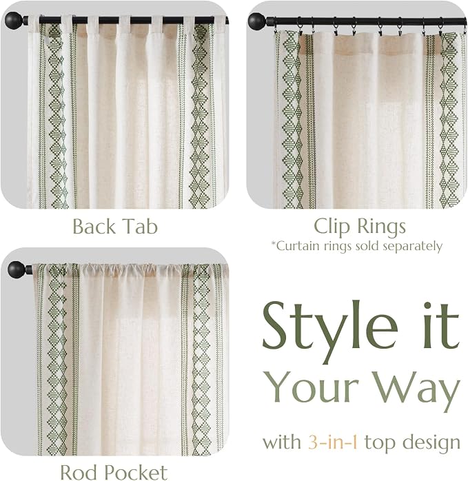 jinchan Boho Curtains Linen Blend Beige Farmhouse Curtains 63 Inches Long - Image 6