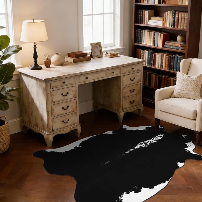 BENRON Premium Cowhide Rug Black, Faux Cow Hide Rugs - Image 2