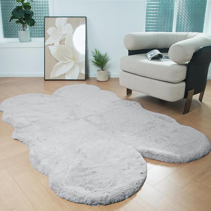 Latepis Grey Accent 4x6 Area Rug Plush Shaggy Rugs Washable Faux Rabbit Fur by Latepis