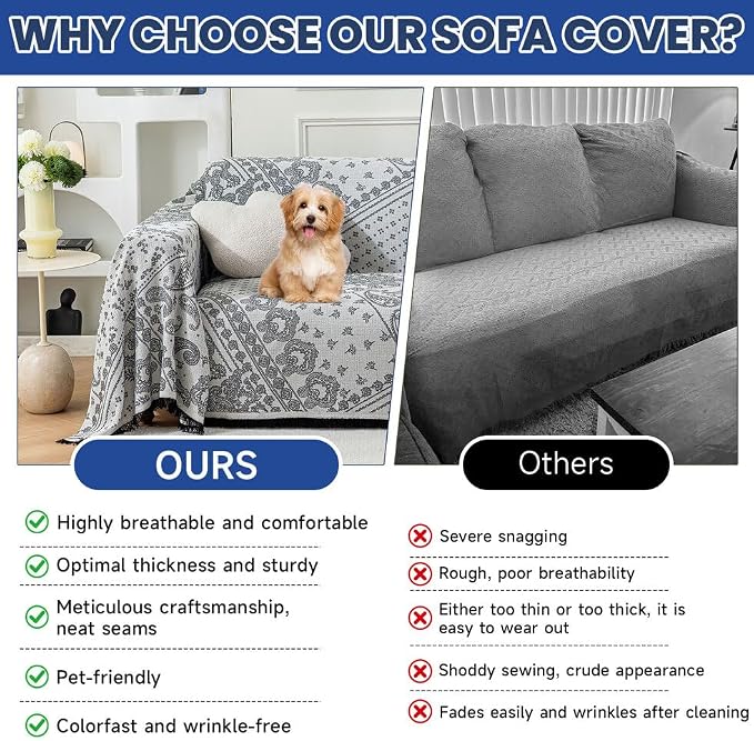 ROOMLIFE Black Couch Covers for Sofa, Sofa Covers Washable Non Slip Furniture - Image 3