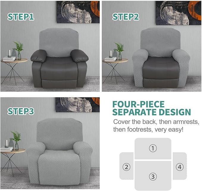 YEMYHOM 4 Pieces Oversized Stretch Recliner Slipcover Latest Jacquard Large - Image 6