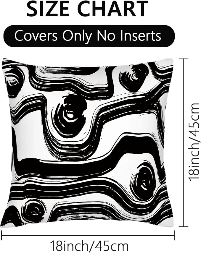 Abstract Black and White Brush Stroke Throw Pillow Covers 18x18 Set of 2 - Image 7