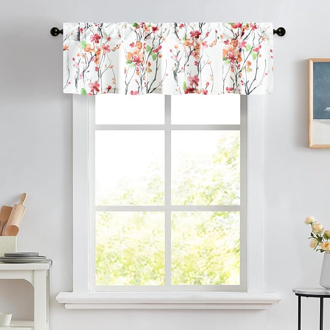 Leeva Vivid Pink Flower Printed Rod Pocket Valance, Farmhouse Vintage Light - Image 3