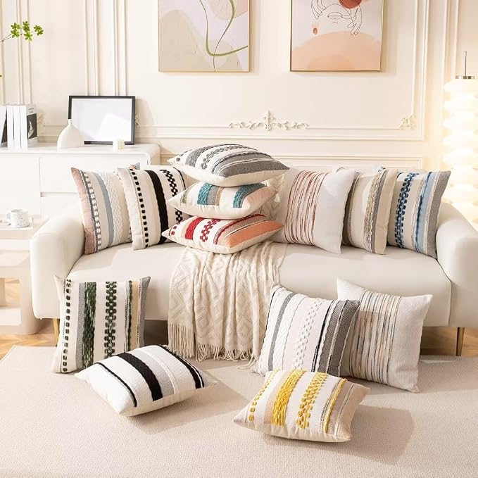 Boho Throw Pillow Covers 18x18 Set of 2 Farmhouse Decorative Cushion Case - Image 6