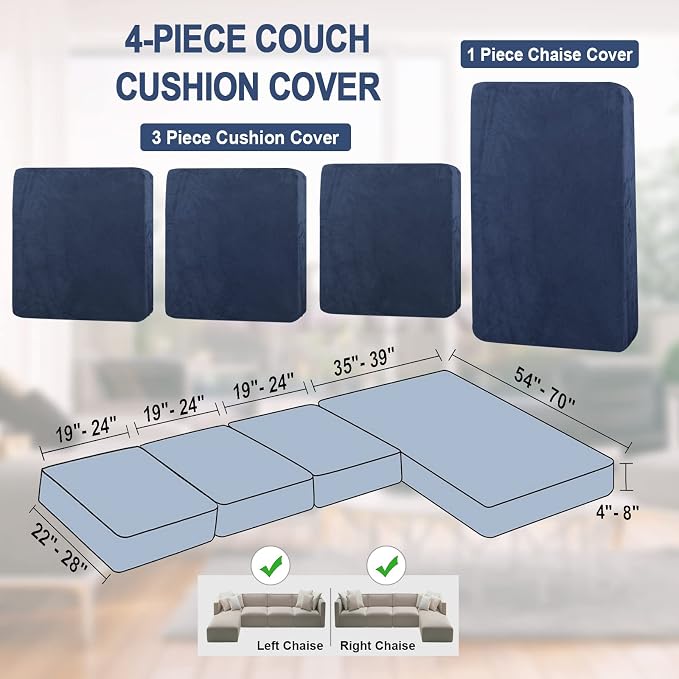 NAISI Sectional Couch Cover 4 Pieces Velvet Separate Couch Cushion Covers L - Image 6