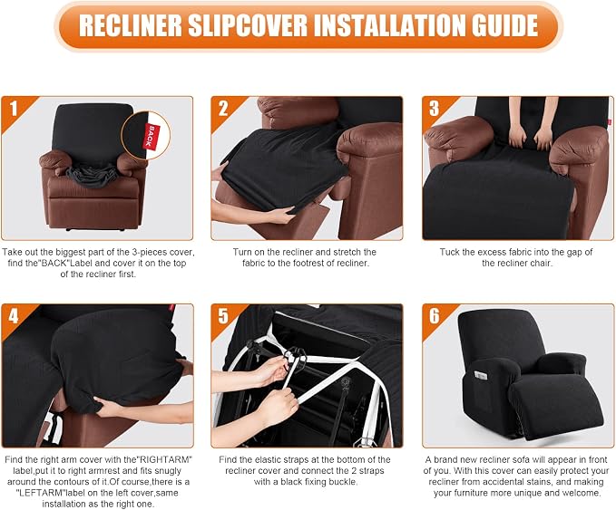 VANSOFY Recliner Chair Cover, 3-Pieces Stretch Recliner Covers - Image 6