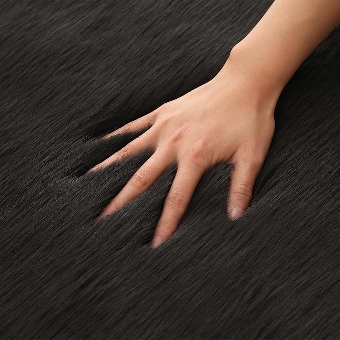 Fluffy Faux Fur Rug Black Sheepskin Area Rug, 4x6 Ft Ultra Soft Shaggy Plush Rug - Image 9