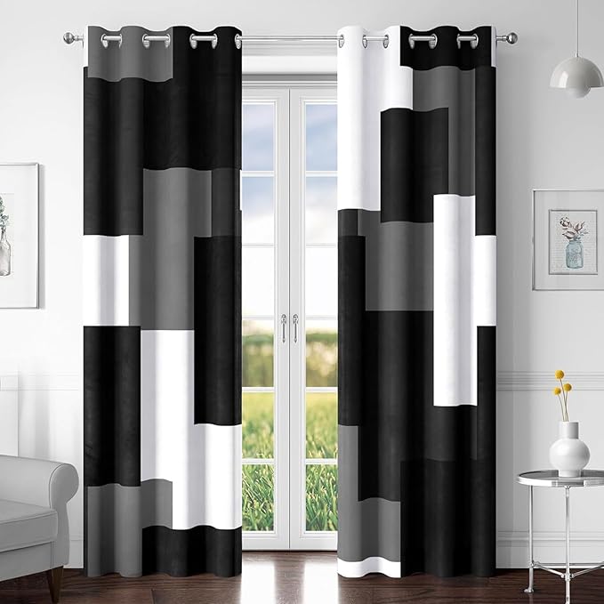 Tyrot Black Grey 100% Blackout Curtains by TyrotHomeDecor