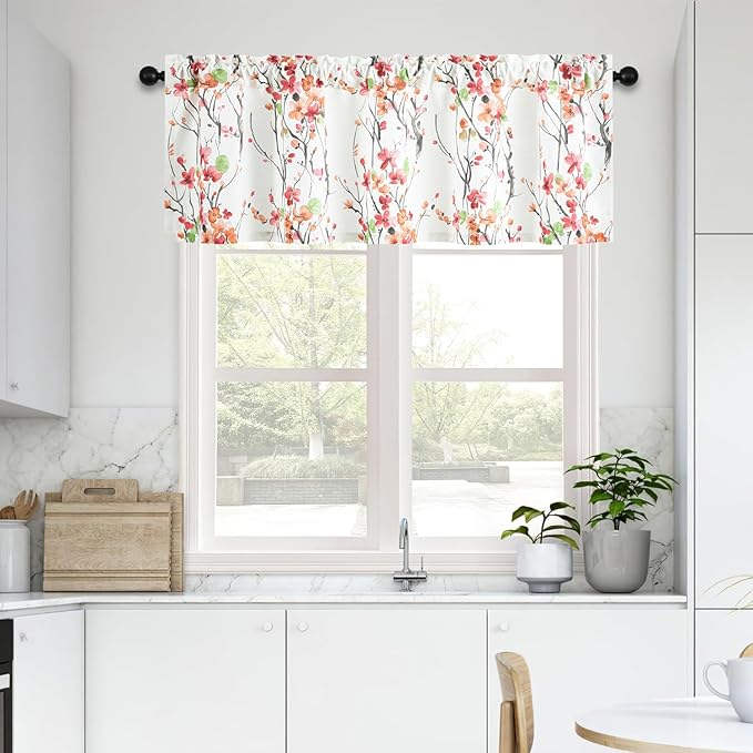 Leeva Blossoming Flower Farmhouse Valance, Rod Pocket Light Filtering Privacy by Leeva