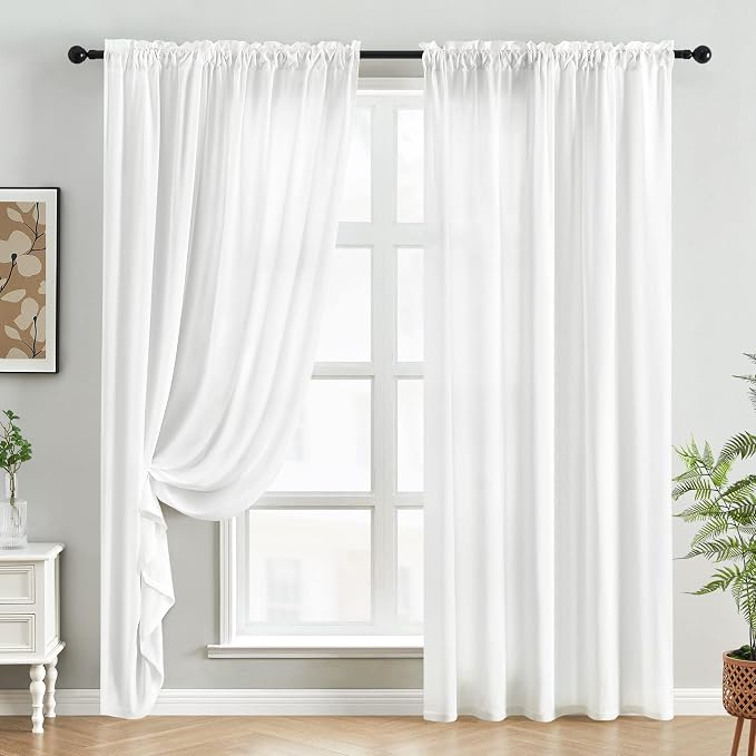 HOMEIDEAS Non-See-Through White Privacy Sheer Curtains, 52 X 96 Inches Long 2 - Image 3