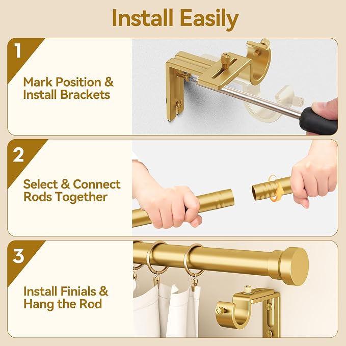 YaFex Curtain Rods 2 Pack 32-118 Inch, Heavy Duty 1 Inch Curtain Rod, Modern - Image 8