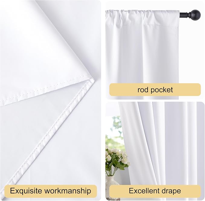 NICETOWN Bedroom 100% Blackout Curtains, 2 Panels, 42 by 63, Snow White - Image 5