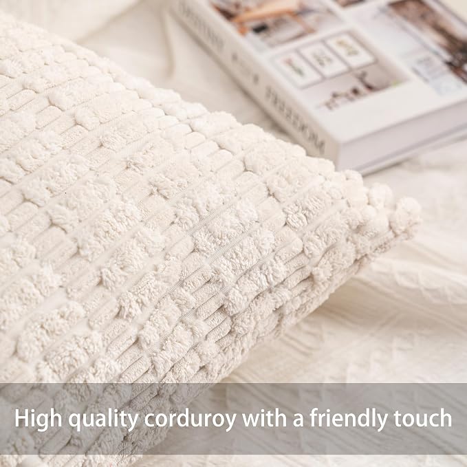 Corduroy Decorative Throw Pillow Covers 14x36 InchSoft Striped Pillow Covers - Image 2
