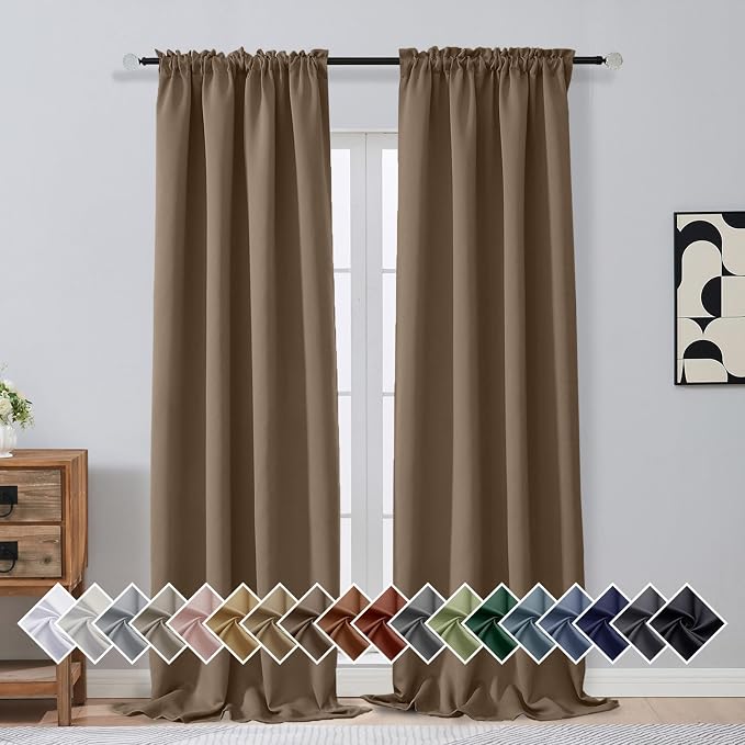 OVZME Brown Blackout Curtains for Bedroom 96 Inches Long 2 Panels, Soft Fabric by OVZME