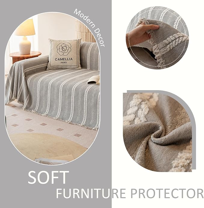 VClife Chenille Sofa Cover Bohemian Striped Pattern Couch Cover - Image 7