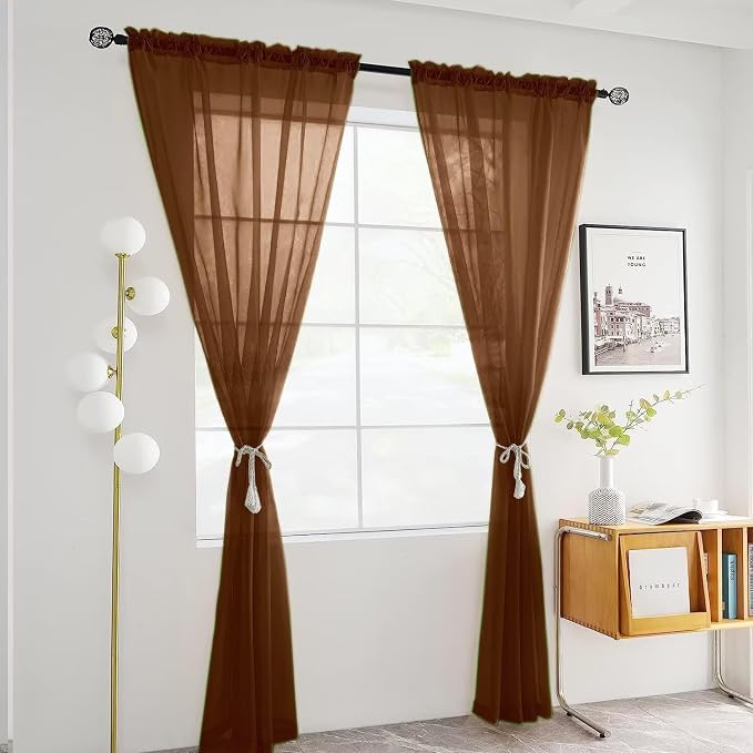 SpaceDresser Brown Sheer Curtains 4 Panels Rod Pocket Semi-Sheer Curtain 72 - Image 3