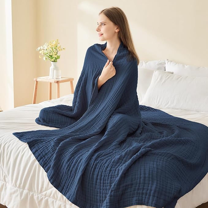 EMME Cotton Blanket Twin XL for Bed Soft Muslin Blankets 66"x90" Lightweight - Image 7
