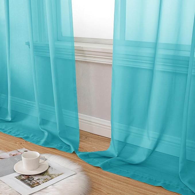 Aiyufeng Turquoise Sheer Curtains 96 Inches Long 2 Panels Set, Light Filtering - Image 8