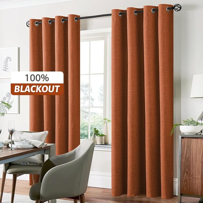 Yakamok Burnt Orange Linen Curtains 100% Blackout 90 Inches Long, Room - Image 7
