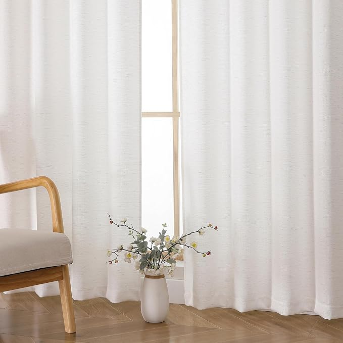 Chyhomenyc Natural Curtains 84 Inch Length 2 Panels Set, Faux Linen Textured - Image 4