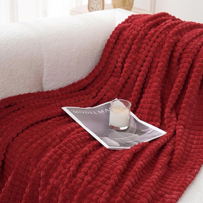 Puncuntex Red Fleece Throw Blanket 60"×80", Super Soft Flannel Plush Cozy - Image 3